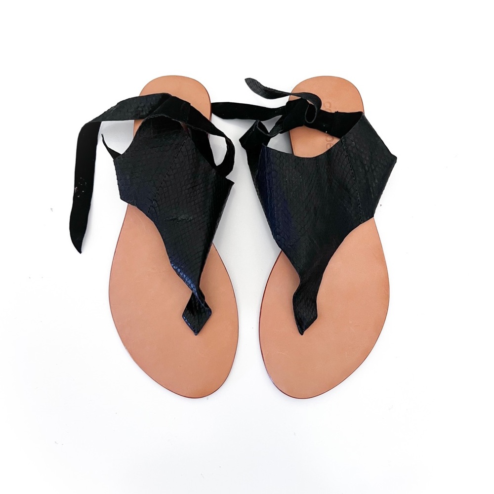 Cocobelle tie back python snakeskin thong sandals Black